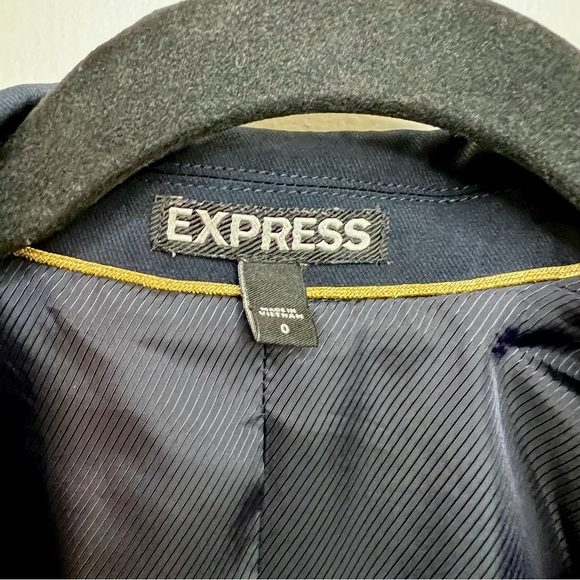 Express Peak Lapel Double Breasted Novelty Button Blazer, Navy Blue, Size 0 - Picture 9 of 14